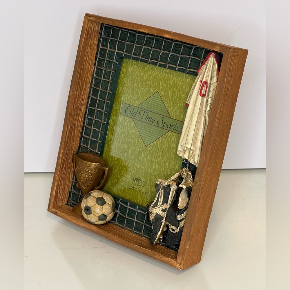 Vintage Russ Berrie Photo Frame Sports Soccer Gift 3D Picture Frame Fits 5”x3.5”